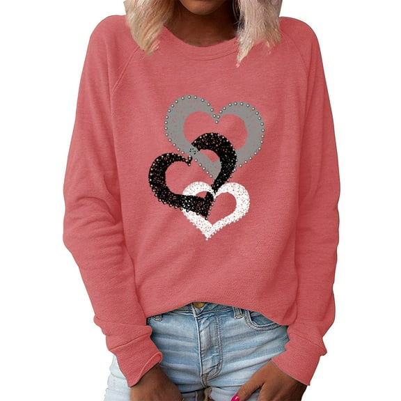 Luxalzxs Valentine's Day Sweatshirt for Women Romantic Love Heart Graphic Print Shirt Casual Long Sleeve Crewneck Pullover Tops