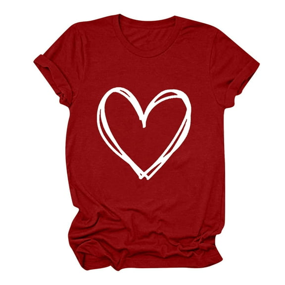 Luxalzxs Valentine's Day T-Shirts for Women Cute Love Heart Graphic Print Tees Casual Short Sleeve Round Neck Tops