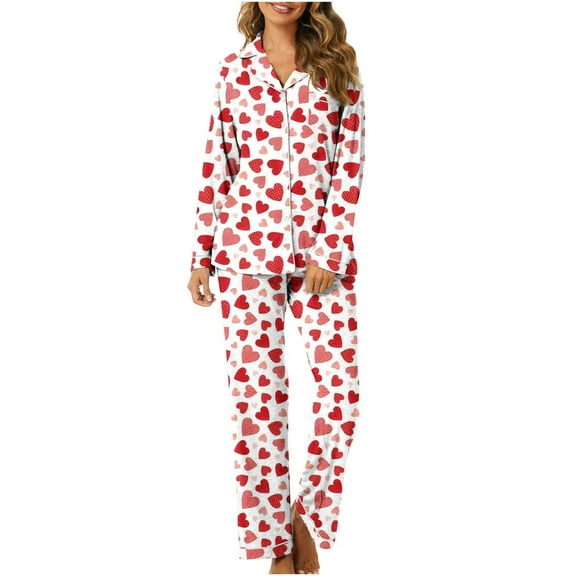 Luxalzxs Valentines Day Pajama Sets for Women Button-Down Soft Long Sleeve 2 Piece PJ Set Sleepwear Loungewear Homewear