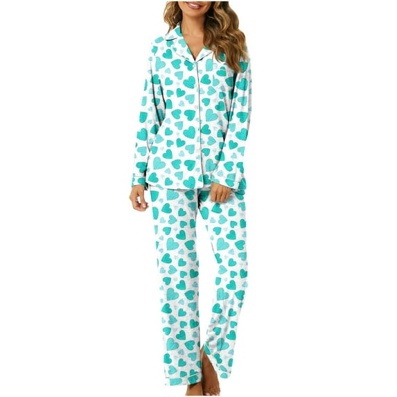 Luxalzxs Valentines Day Pajama Sets for Women Button-Down Soft Long Sleeve 2 Piece PJ Set Sleepwear Loungewear Homewear