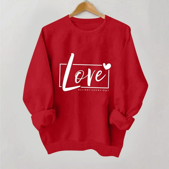 Luxalzxs Valentines Day Sweatshirts for Women Oversized Long Sleeve Crewneck Pullover Tops Trendy Heart Love Letter Graphic Sweatshirt