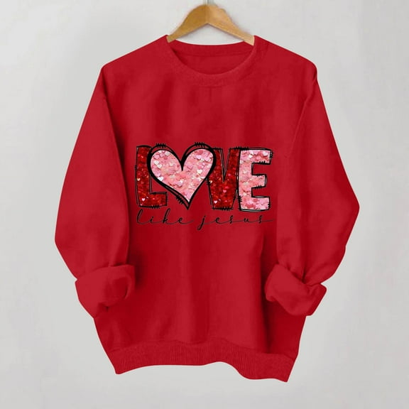 Luxalzxs Valentines Day Sweatshirts for Women Oversized Long Sleeve Crewneck Pullover Tops Trendy Heart Love Letter Graphic Sweatshirt