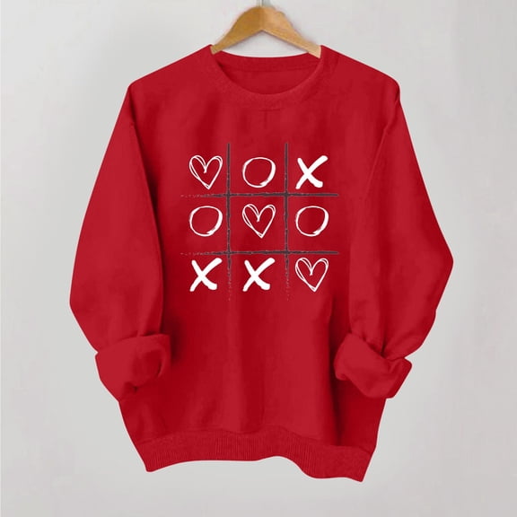 Luxalzxs Valentines Day Sweatshirts for Women Oversized Long Sleeve Crewneck Pullover Tops Trendy Heart Love Letter Graphic Sweatshirt