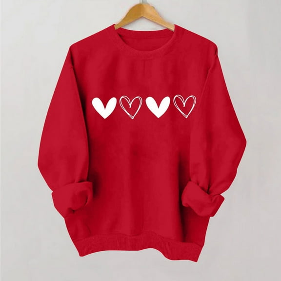 Luxalzxs Valentines Shirts for Women Oversized Love Heart Cute Printed Pullover Valentines Crewneck Sweatshirts Holiday Graphic Blouses