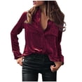 thumbnail image 1 of Luxalzxs Velvet Tops for Women Long Sleeve Golden Velvet Blouse Shacket Button Down Vintage Lapel Collar Blouse Shirt with Pocket, 1 of 5