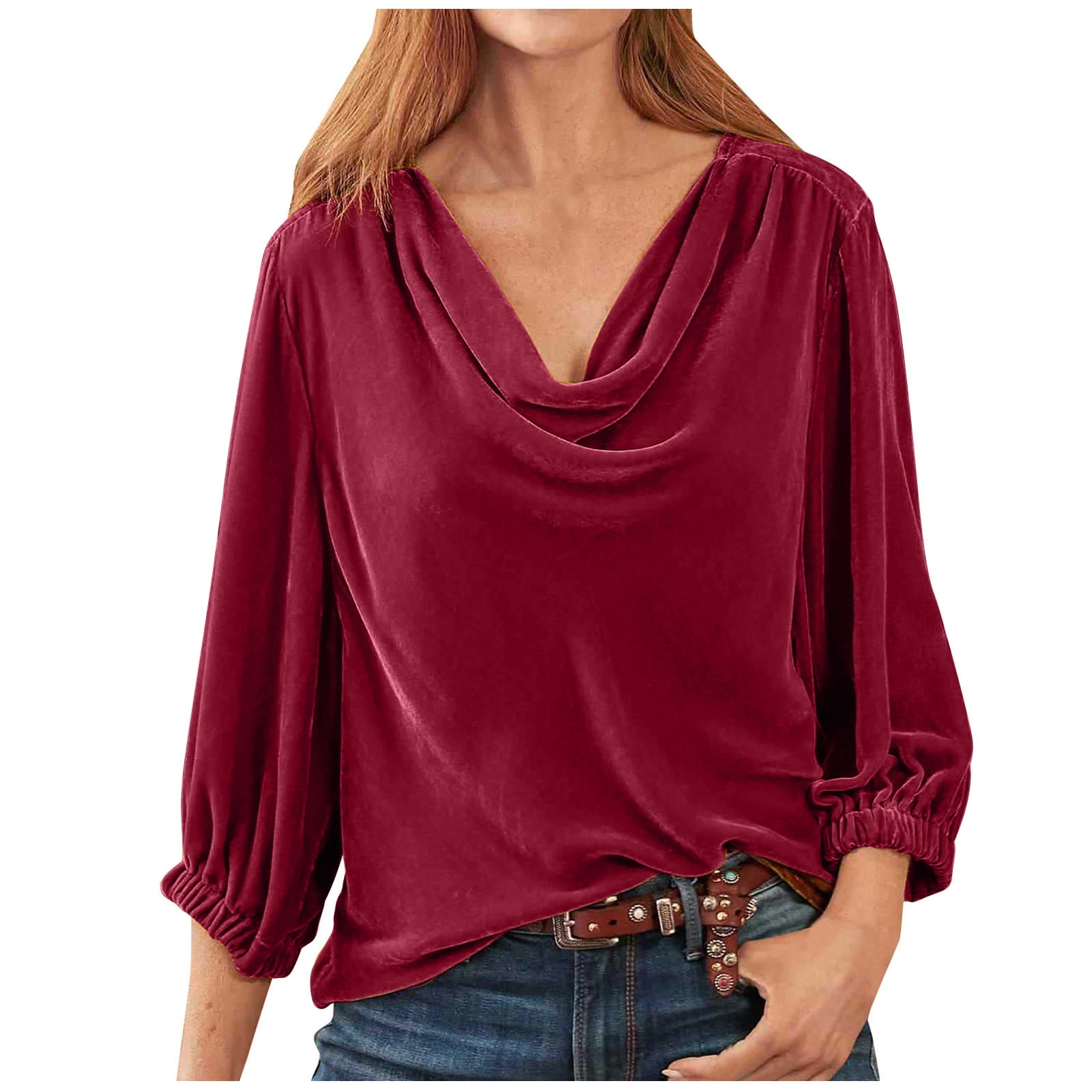 Luxalzxs Velvet Tops for Women Long Sleeve Solid Color Gold