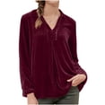 thumbnail image 1 of Luxalzxs Velvet Tops for Women Vintage Fall Winter Casual Solid Color Long Sleeve V-Neck Lapel Collar Tunic Tops Tees Shirts Blouses, 1 of 5