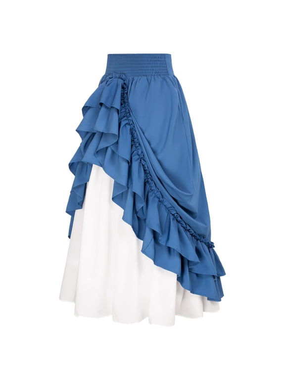 Luxalzxs Victorian Maxi Skirt for Women Renaissance Long Multi-Layer Ruffle Skirt Vintage Gothic Skirts