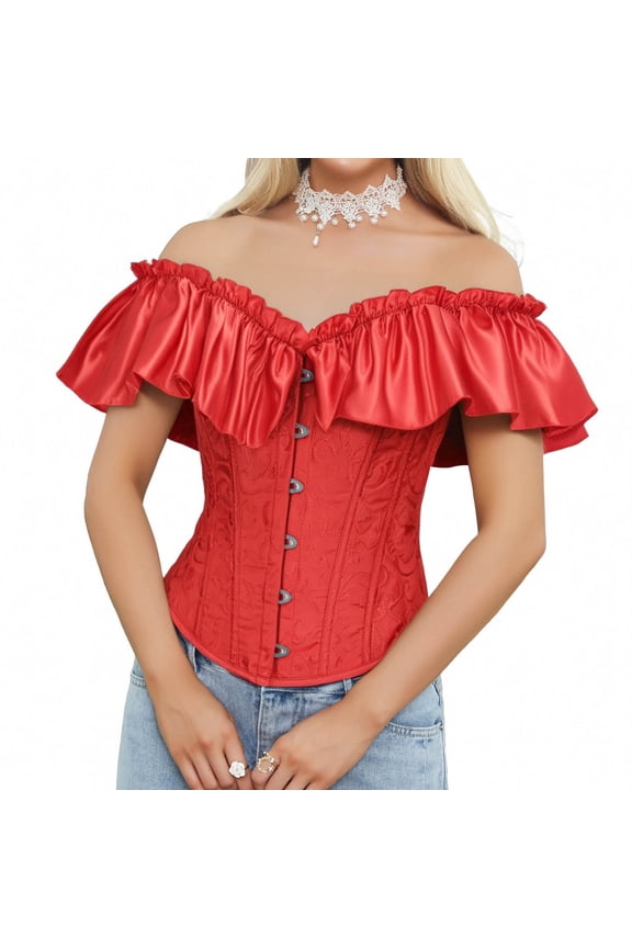 Vintage Corsets for Women Sexy Lace Short Seeve Gothic Overbust Bustier Shapewear Corset Tops