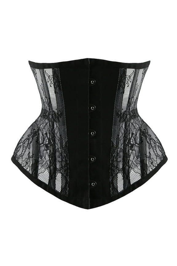 Luxalzxs Waist Trainer for Women Vintage Floral Lace Underbust Corset Renaissance Eyelet Lace Up Boned Bustier Bodyshaper Wide Corset Belt