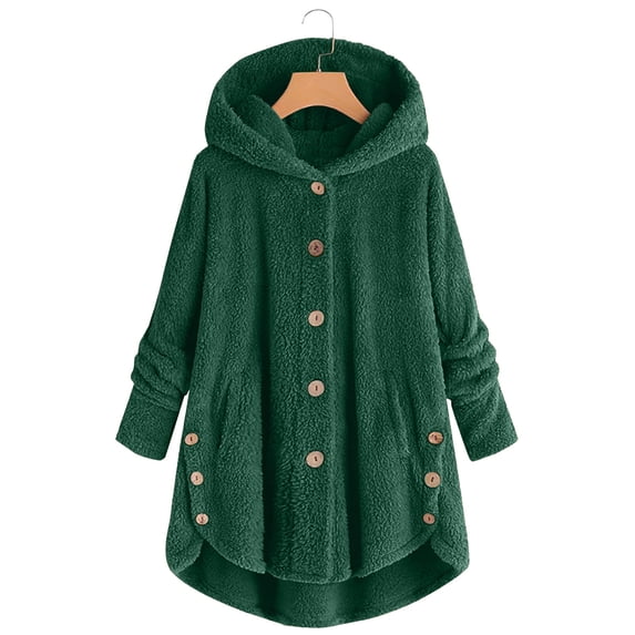 Luxalzxs Winter Coats for Women Plus Size Button Plush Tops Relaxed Fit Fuzzy Fleece Hooded Loose Cardigan Cozy Wool Warm Coat Winter Jacket