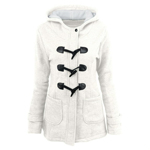 Luxalzxs Winter Coats for Women Plus Size Parka Jackets Solid Color Horn Buttons Cardigan Padded Hooded Coat Jacket Trendy Fleece Lined Warm Overcoat