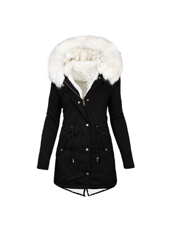 Luxalzxs Winter Coats for Women Winter Warm Jackets Plus Size Fleece Lined Thick Overcoat Hooded Puffer Down Jacket Zipper Parka Coat
