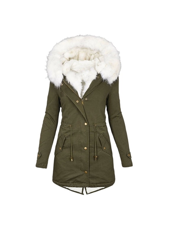 Luxalzxs Winter Coats for Women Winter Warm Jackets Plus Size Fleece Lined Thick Overcoat Hooded Puffer Down Jacket Zipper Parka Coat
