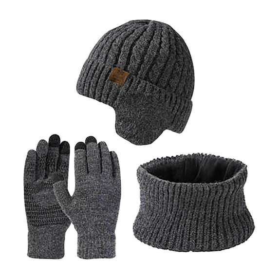 Luxalzxs Winter Hat Scarf Gloves Sets, Soft Knitted Neck Warmer Fleece Lined Warm Beanie Cap Touchscreen Gloves for Women