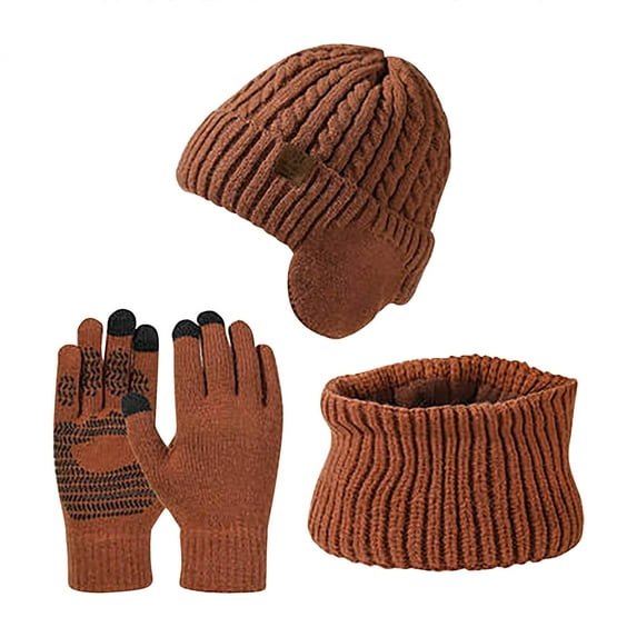 Luxalzxs Winter Hat Scarf Gloves Sets, Soft Knitted Neck Warmer Fleece Lined Warm Beanie Cap Touchscreen Gloves for Women