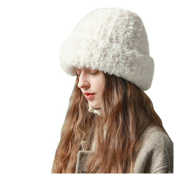 Luxalzxs Winter Hats for Women Faux Fur Warm Fluffy Knit Crochet Beanie Cap Outdoor Ear Cover