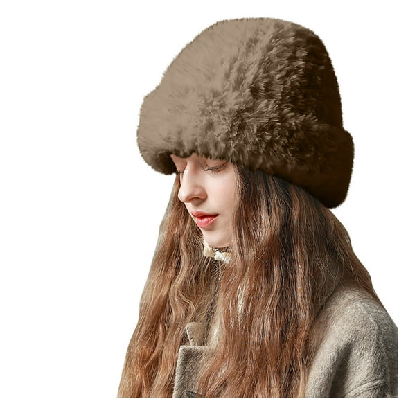 Luxalzxs Winter Hats for Women Faux Fur Warm Fluffy Knit Crochet Beanie Cap Outdoor Ear Cover