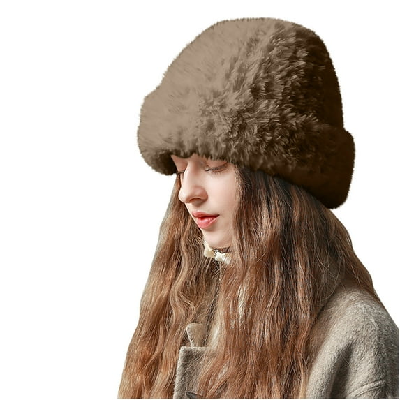 Luxalzxs Winter Hats for Women Faux Fur Warm Fluffy Knit Crochet Beanie Cap Outdoor Ear Cover