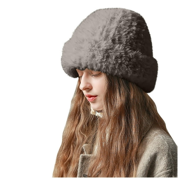 Luxalzxs Winter Hats for Women Faux Fur Warm Fluffy Knit Crochet Beanie Cap Outdoor Ear Cover