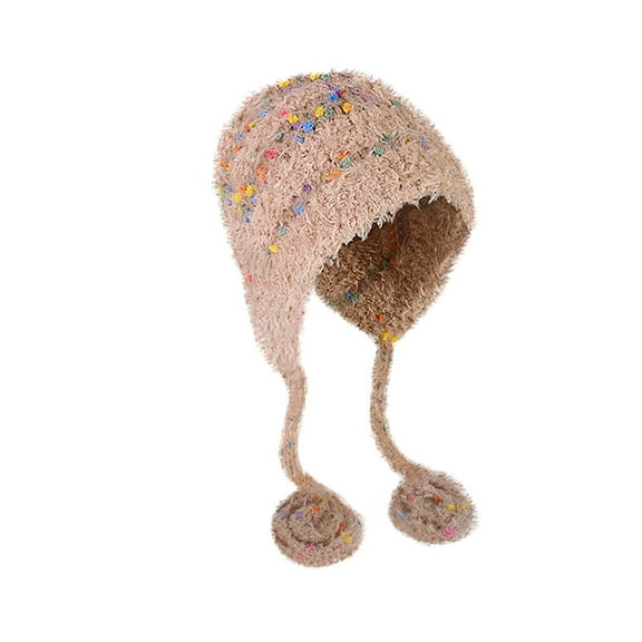 Luxalzxs Winter Hats for Women Knit Beanie Ear Flaps Soft Warm Fleece Lined Long Ear Straps Snow Ski Cap with Pompom