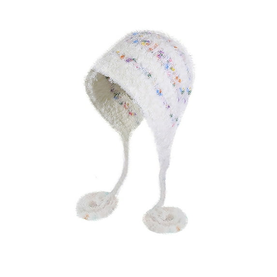 Luxalzxs Winter Hats for Women Knit Beanie Ear Flaps Soft Warm Fleece Lined Long Ear Straps Snow Ski Cap with Pompom