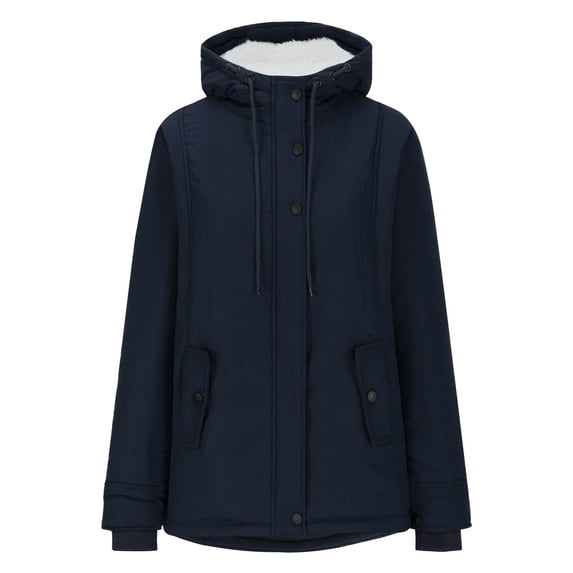 Luxalzxs Winter Jackets for Women Solid Color Plush Thick Zipper Hooded Jacket Long Sleeve Sherpa Lined Windproof Casual Jacket
