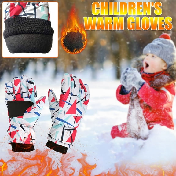 Luxalzxs Winter Kids Ski Riding Gloves, Thick Warm Gloves for Cold Weather, Gloves for Kids Boys Girls Snow Windproof Mittens Outdoor Sports Ski Gloves (4-8 Years)