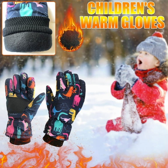 Luxalzxs Winter Kids Ski Riding Gloves, Thick Warm Gloves for Cold Weather, Gloves for Kids Boys Girls Snow Windproof Mittens Outdoor Sports Ski Gloves (4-8 Years)