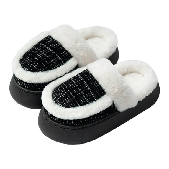 Luxalzxs Winter Slippers for Women Indoor Outdoor House Slippers Bedroom Furry Fleece Lined Thick-Soled Cotton Slippers Comfy Memory Foam Anti-Skid Home Shoes