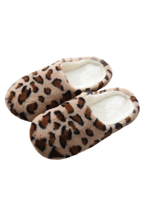 Luxalzxs Winter Warm Cotton Slippers, Women Fashion Non-Slip Closed Toe Slippers Memory Foam Leopard Print House Slippers