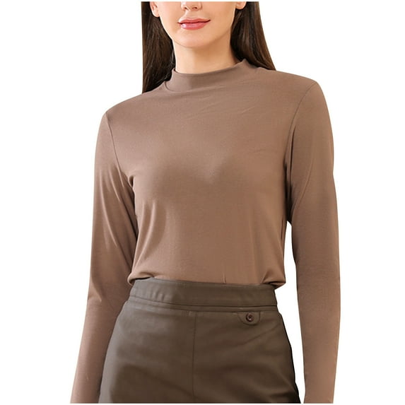 Luxalzxs Women Autumn Winter Half High Neck Tight Bottom Shirt Long Sleeve Waist Wrapped Underlay Top Stretch Slim Basic Shirts