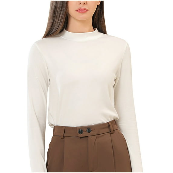 Luxalzxs Women Autumn Winter Half High Neck Tight Bottom Shirt Long Sleeve Waist Wrapped Underlay Top Stretch Slim Basic Shirts