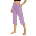 thumbnail image 1 of Luxalzxs Women Capri Yoga Pants Casual Loose Solid Color Elastic Waist Workout Pant Lightweight Cropped Running Jogger Lounge Sweatpants Capris with Pockets, 1 of 5