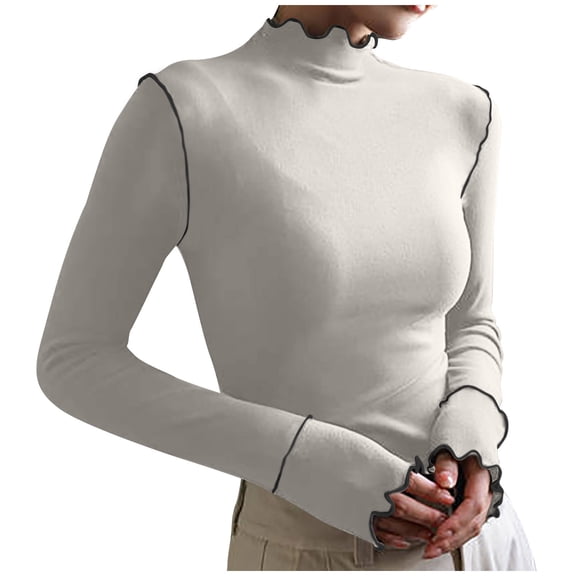 Luxalzxs Women Casual Solid Color Long Sleeve Mock Turtleneck Blouse Tops Slim Fit Stretchy Layer Tee Shirts