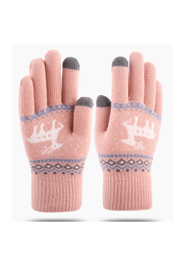 Luxalzxs Women Christmas Double Layer Fawn Pattern Thick Warm Gloves Knitting Wrist Gloves Mittens