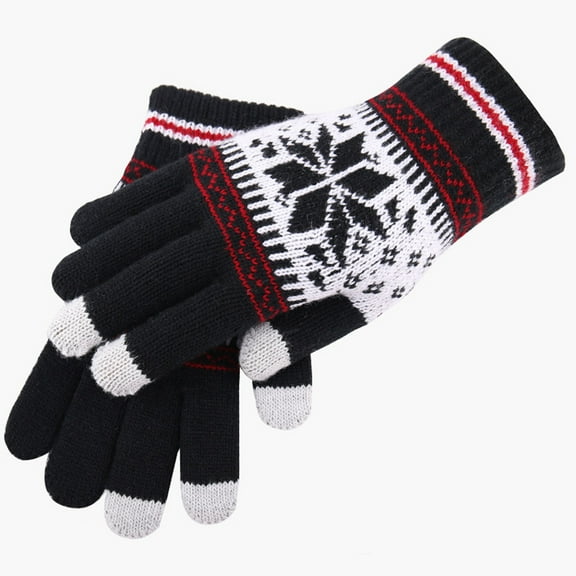Luxalzxs Women Christmas Double Layer Snowflakes Pattern Thick Warm Gloves Knitting Wrist Gloves Mittens Christmas Gifts
