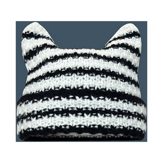 Luxalzxs Women Cute Beanie Y2K Striped Crochet Hats Winter Warm Knitted Striped Hat Slouchy Beanies