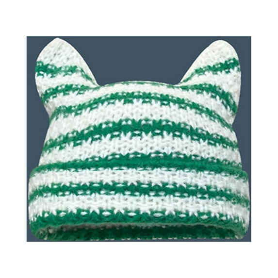 Luxalzxs Women Cute Beanie Y2K Striped Crochet Hats Winter Warm Knitted Striped Hat Slouchy Beanies