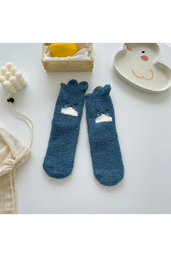 Luxalzxs Women Cute Fuzzy Socks Winter Thick Warm Coral Fleece Slipper Socks Girls Funny Animal Cozy Socks Plush Sleeping Socks
