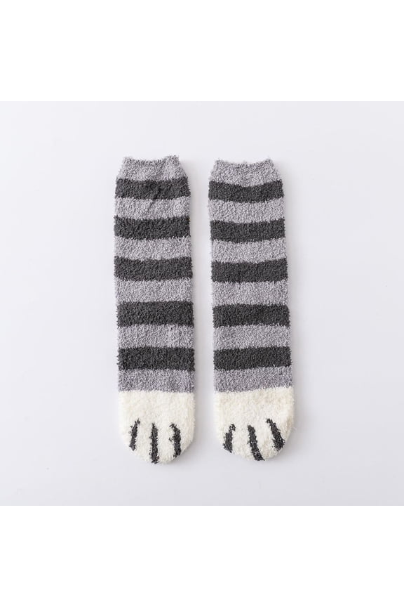 Luxalzxs Women Fashion Lovely Cat Claw Coral Thickening Fuzzy Middle Stockings Winter Warm Sleep Fluffy Crew Socks
