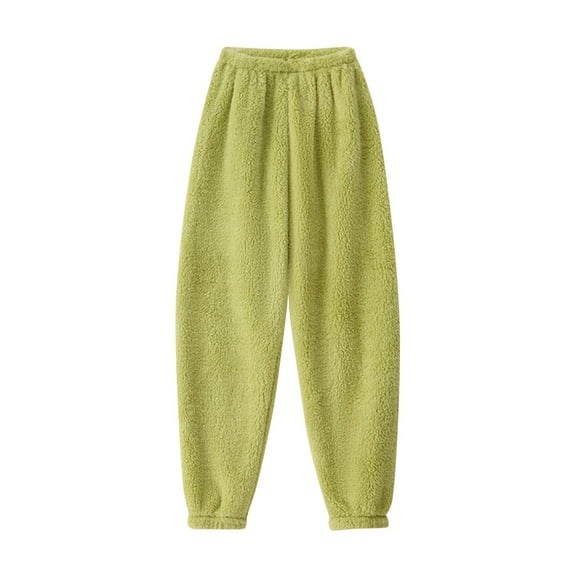 Luxalzxs Women Fuzzy Pajama Pants Winter Casual Coral Fleece Warm Sleep Bottoms Solid Color Elastic Waist Thick Thermal Baggy Trousers Pj Bottoms