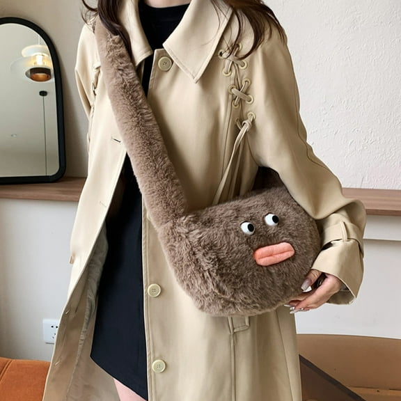 Luxalzxs Women Girls Furry Shoulder Bag Large Capacity Handbag Purse Faux Furs Shopping Dating Bags Y2K Underarm Bag