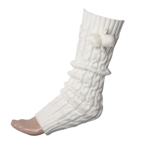 Luxalzxs Women Knit Leg Warmers Solid Color Boot Socks Knee Ballet Thigh High Leg Warmers Sock Covers with Pompom