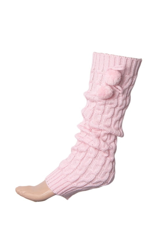 Luxalzxs Women Knit Leg Warmers Solid Color Boot Socks Knee Ballet Thigh High Leg Warmers Sock Covers with Pompom