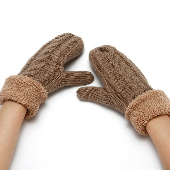 Luxalzxs Women Men Winter Warm Mittens Thermal Cable Knit Wool Fleece Lined Glove for Cold Weather