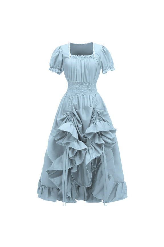 Luxalzxs Women Renaissance Dress Medieval Tiered Ruffle Cottagecore Dress Cocktail Party Ball Gown Gothic Dresses Halloween Costumes