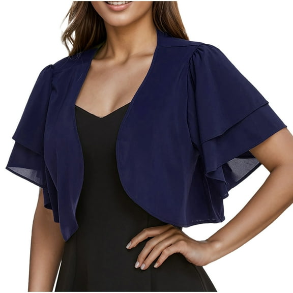 Luxalzxs Women Shrug Cardigans Open Front Ruffle Short Sleeve Sheer Chiffon Bolero Cardigan for Evening Dress Shawl Top