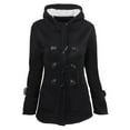 thumbnail image 1 of Luxalzxs Women Solid Color Horn Buttons Cardigan Padded Hooded Coat Jacket Overcoat Winter Warm Windproof Oversized Wool Jacket Outerwear, 1 of 4