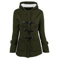 thumbnail image 1 of Luxalzxs Women Solid Color Horn Buttons Cardigan Padded Hooded Coat Jacket Overcoat Winter Warm Windproof Oversized Wool Jacket Outerwear, 1 of 4